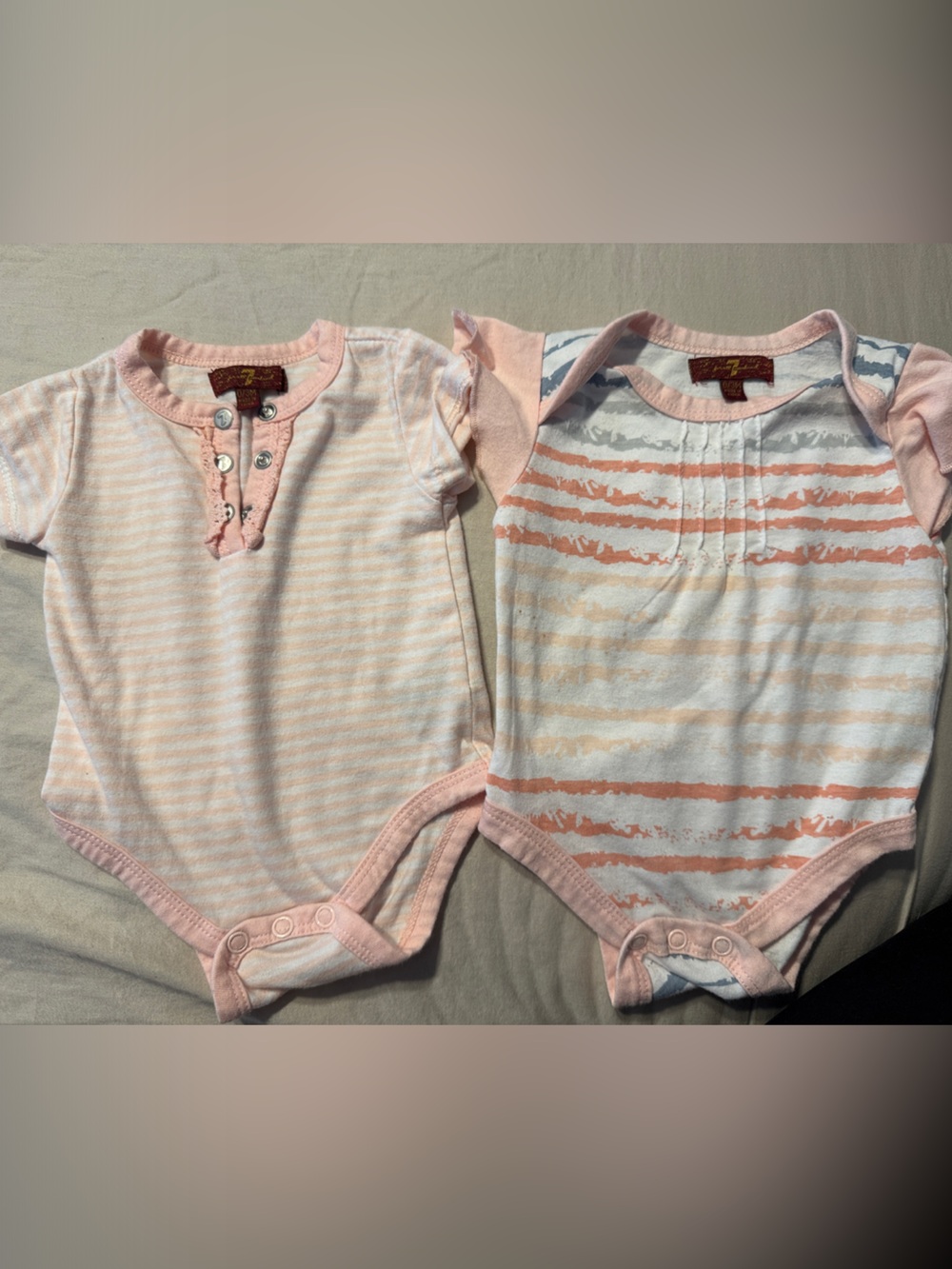 7 For All Mankind Pink & Peach Striped Baby One-Pieces (2 Pack)
